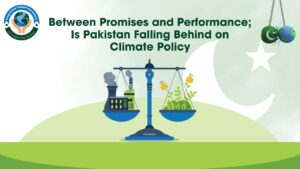 Illustration highlighting the gap between climate promises and policy performance in Pakistan